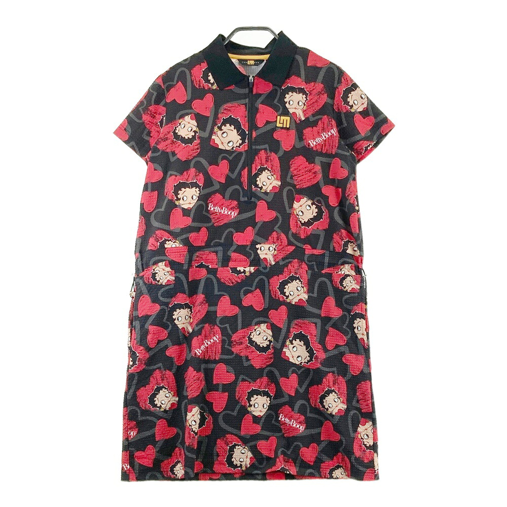 LOUD MOUTH ラウドマウス  シアサッカー 半袖ハーフジップワンピース Betty Boop 黒いこと系 M 【中古】ゴルフ御召しもの レディース