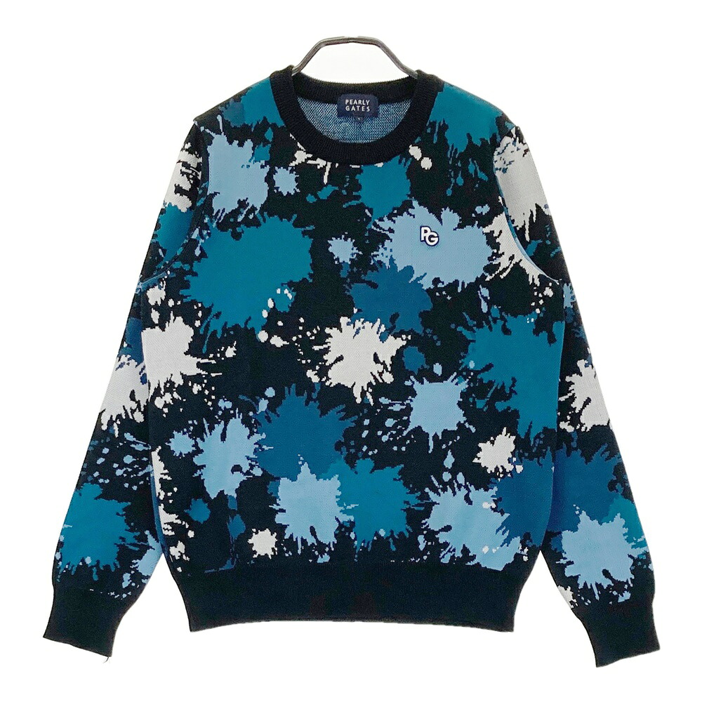 PEARLY GATES パーリーゲイツ  編み物スウェーター 総柄 青色系 1 【中古】ゴルフお召しもの レディース