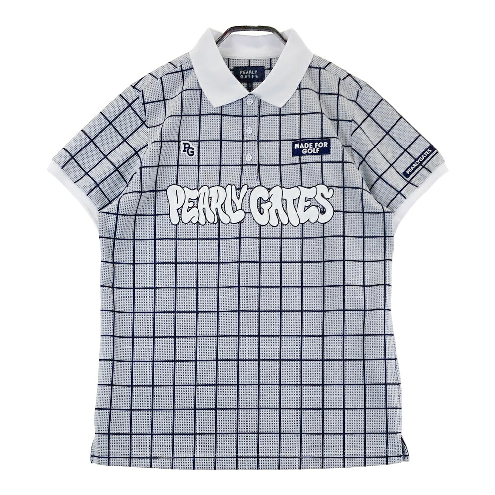PEARLY GATES パーリーゲイツ 半袖ポロシャツ 格子チェック柄 グレー系 2 【中古】ゴルフウェア レディース|中古ゴルフウェア通販STST