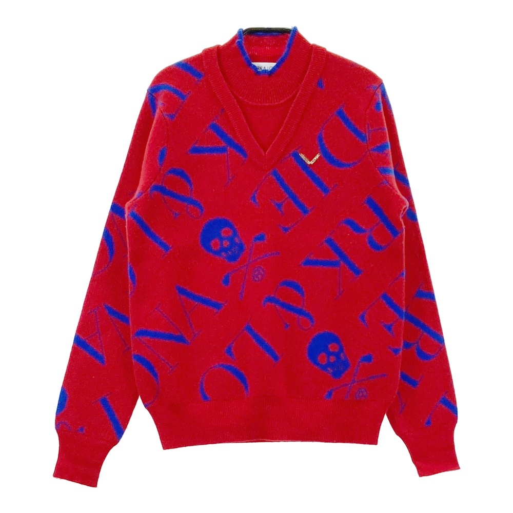 MARK&LONA マークアンドロナ カシミヤ ニットセーター レイヤード風 ロゴ総柄 レッド系 38 【中古】ゴルフウェア レディース｜中古ゴルフウェア通販STST