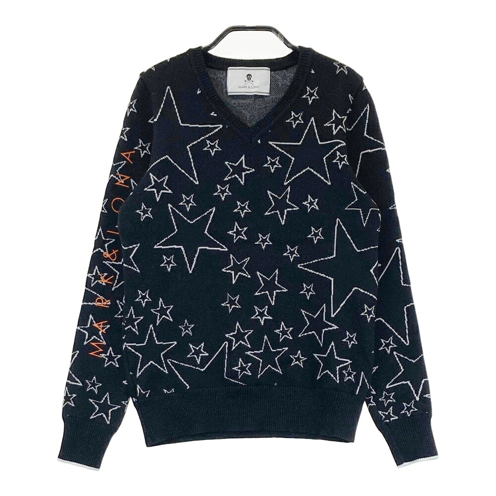 MARK&LONA マークアンドロナ Vネックニットセーター ウール混 星柄 ブラック系 S 【中古】ゴルフウェア レディース｜中古ゴルフウェア通販STST