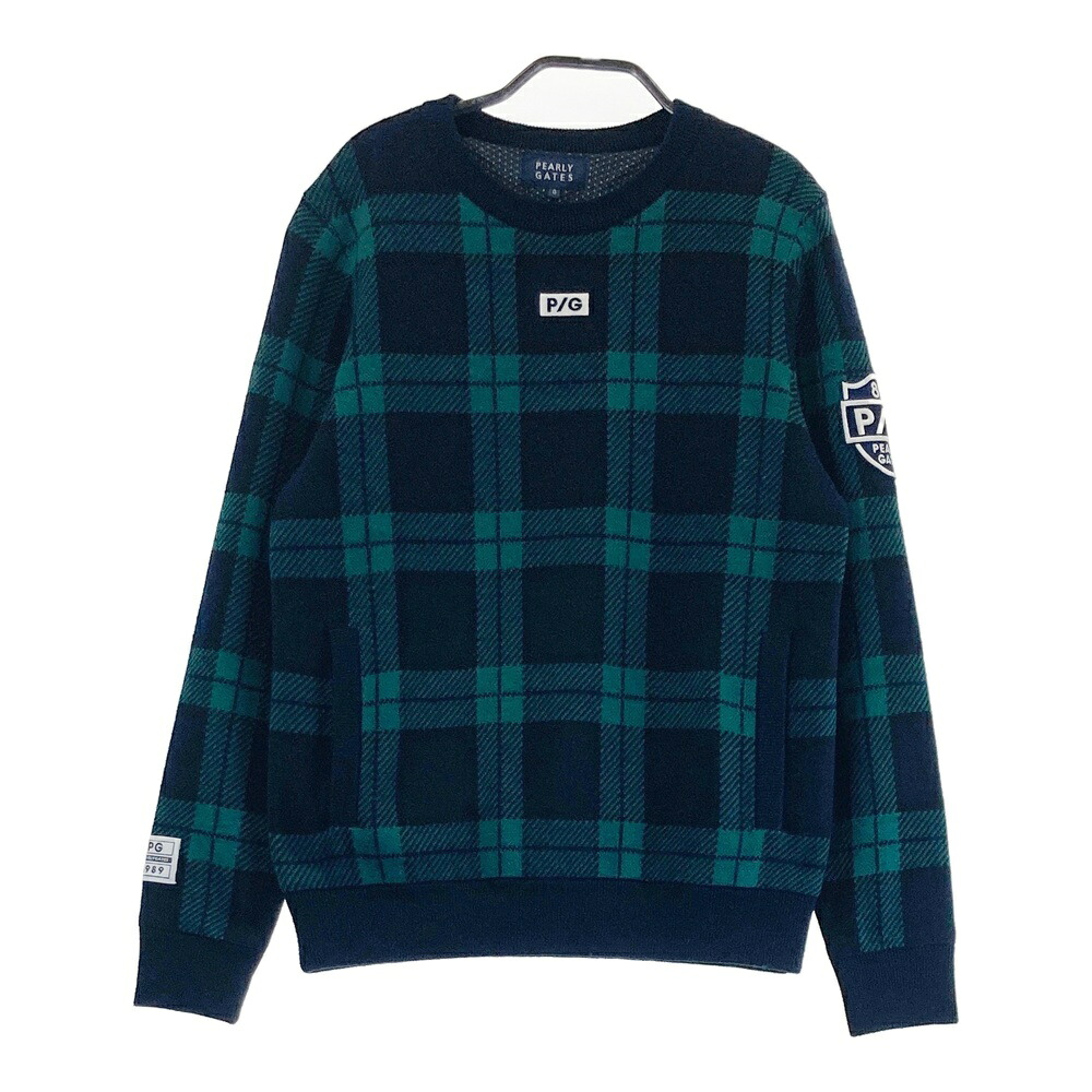 PEARLY GATES パーリーゲイツ 裏地付 ニットセーター チェック柄 ネイビー系 0 【中古】ゴルフウェア レディース｜中古ゴルフウェア通販STST