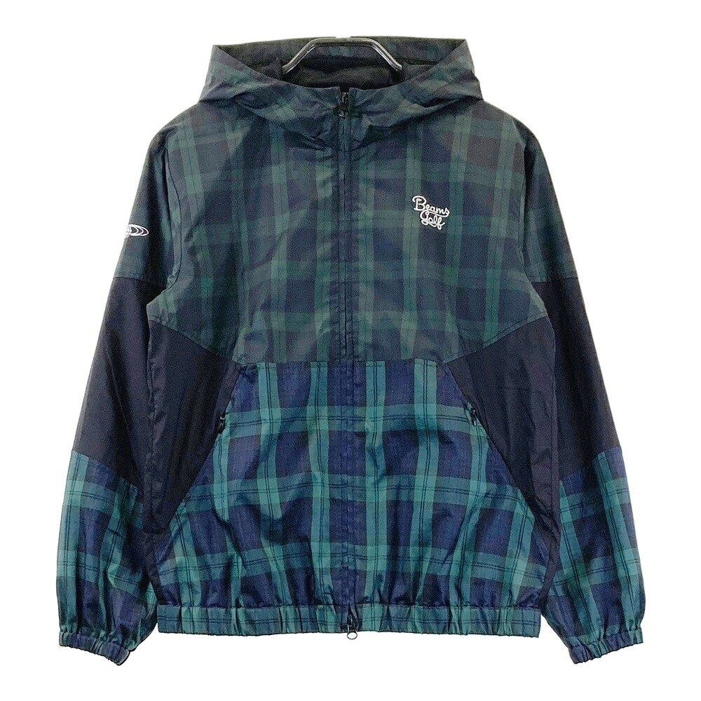 BEAMS GOLF ビームスゴルフ フード付 裏メッシュ ジップジャケット チェック柄 グリーン系 M 【中古】ゴルフウェア レディース|中古ゴルフウェア通販STST