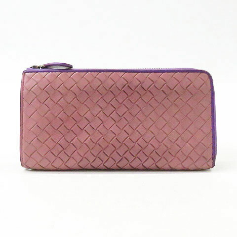 BOTTEGA VENETA ボッテガ ヴェネタ 長財布 L字ファスナー イントレチャート パープル系 【中古】