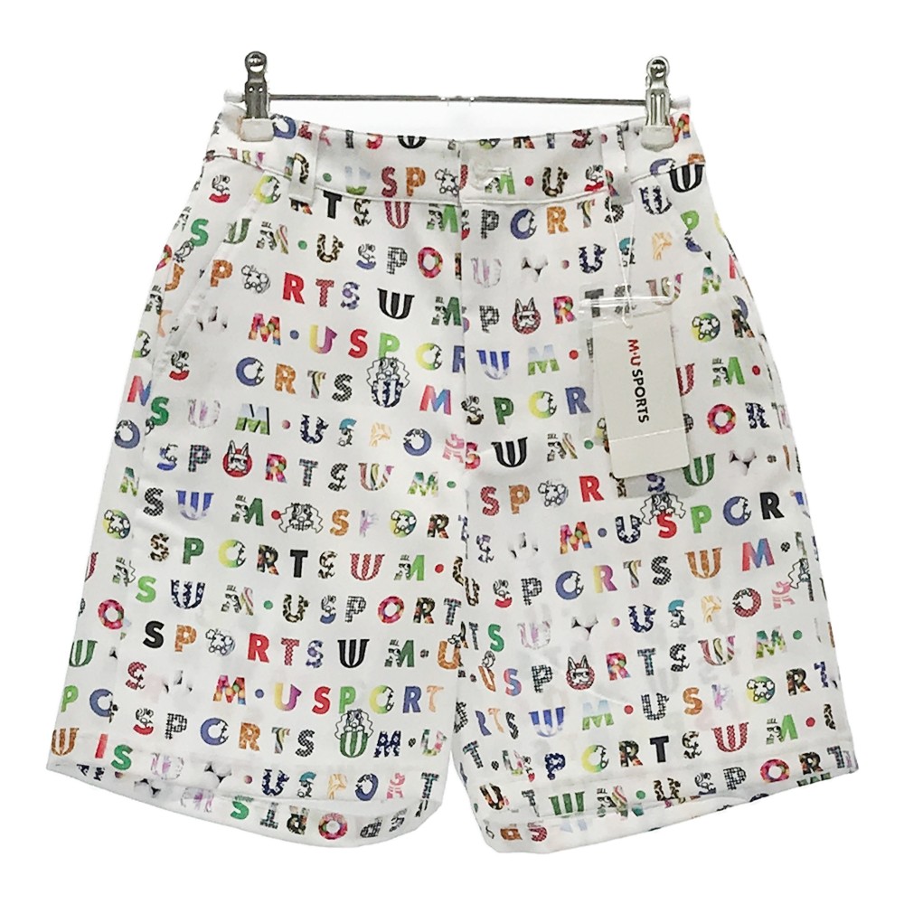 MU SPORTS エムユースポーツ ハーフパンツ ロゴ 総柄 ホワイト系 38 【中古】ゴルフウェア レディース