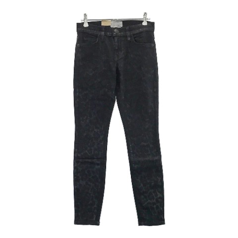 current elliott カレントエリオット THE STILETTO ジーンズズボン下 伸ばすこと スキニー レオパード柄 黒いこと系 24 【中古】レディース