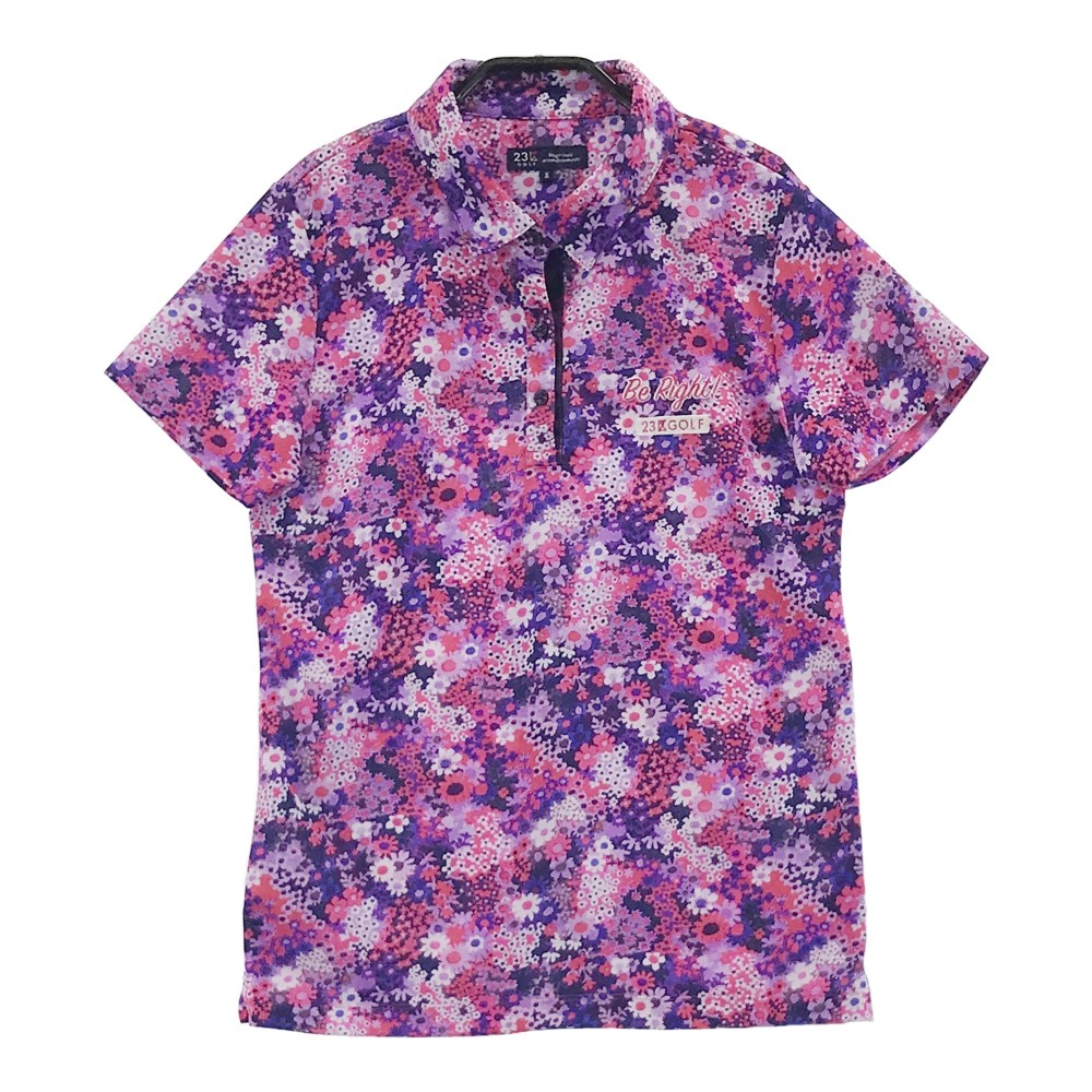23区GOLF ニジュウサンクゴルフ KM.0318 半袖ポロシャツ 花 総柄 パープル系 2 【中古】ゴルフウェア レディース
