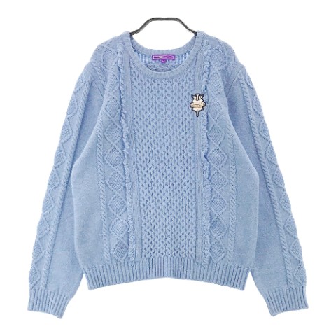 BEAMS GOLF ビームスゴルフ  羊毛混 編み物スウェーター  青み系 L 【中古】ゴルフ御召しもの レディース