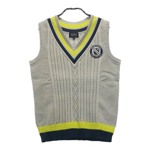 PEARLY GATES パーリーゲイツ Vネックニットベスト ケーブル編み グレー系 1 【中古】ゴルフウェア レディース
