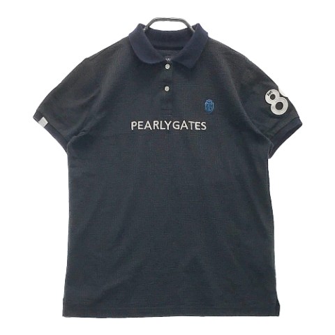 PEARLY GATES パーリーゲイツ 2021年モデル 半袖ポロシャツ シアサッカー ネイビー系 2 【中古】ゴルフウェア レディース
