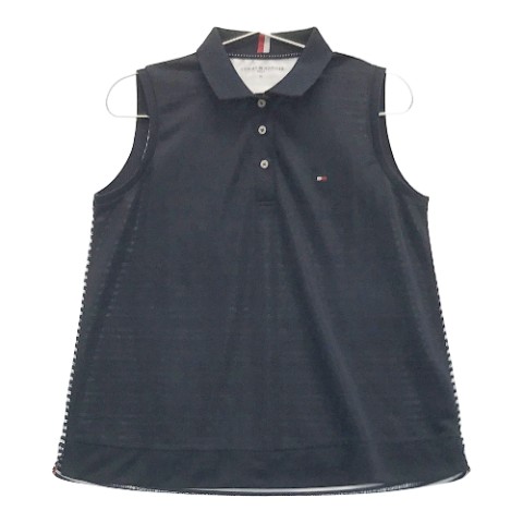 TOMMY HILFIGER GOLF トミー ヒルフィガーゴルフ ノースリーブ ポロシャツ ボーダー柄 ネイビー系 M 【中古】ゴルフウェア レディース