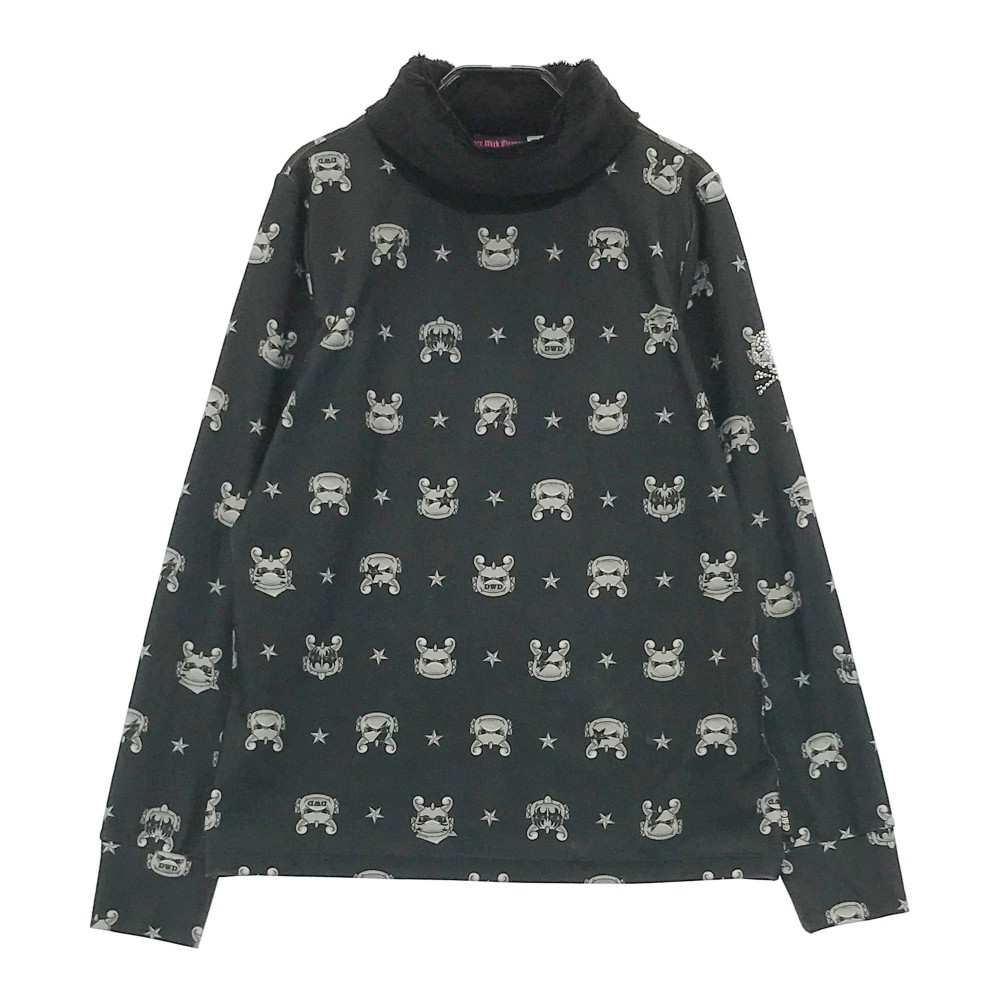 DANCE WITH DRAGON ダンスウィズドラゴン ボアタートルネック長袖Tシャツ チビドラ総柄 ブラック系 2 【中古】ゴルフウェア レディース