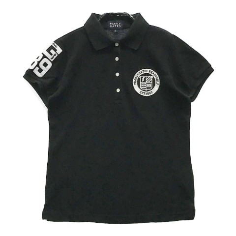 PEARLY GATES パーリーゲイツ 055-7260602 半袖ポロシャツ ワッペン ブラック系 0 【中古】ゴルフウェア レディース
