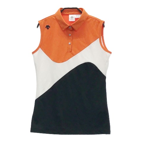 DESCENTE GOLF デサントゴルフ 2022年モデル ノースリーブポロシャツ オレンジ系 M 【中古】ゴルフウェア レディース