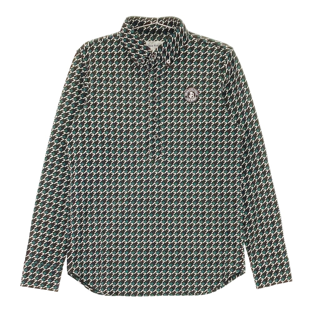 JACK BUNNY ジャックバニー 長袖ポロシャツ 千鳥総柄 グリーン系 4 【中古】ゴルフウェア メンズ