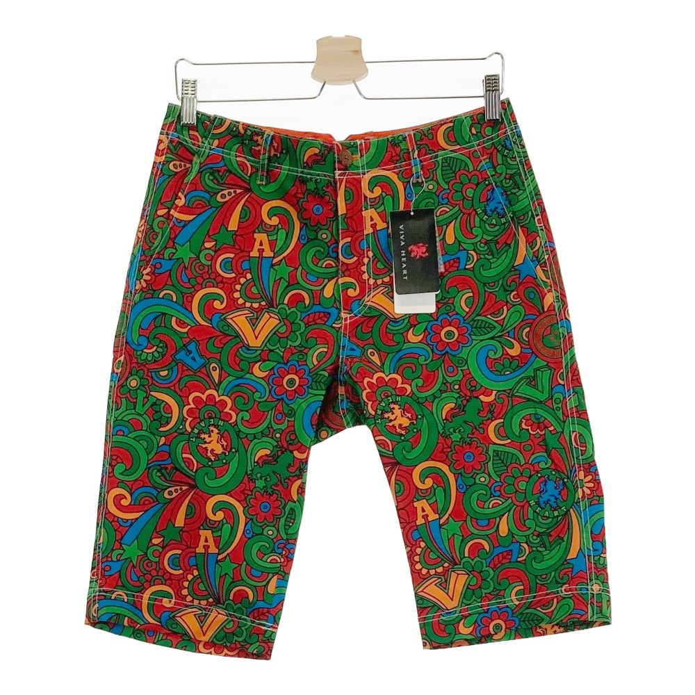VIVA HEART ビバハート ストレッチ ハーフパンツ 総柄 グリーン系 76 【中古】ゴルフウェア メンズ