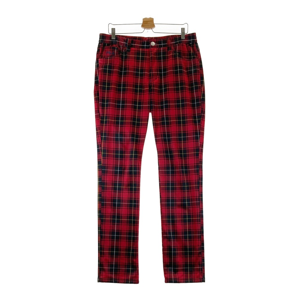 FILA GOLF フィラゴルフ 裏起毛 パンツ チェック柄 レッド系 L 【中古】ゴルフウェア メンズ