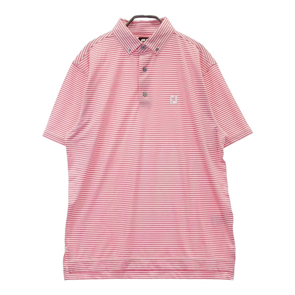 FOOT JOY フットジョイ 半袖ポロシャツ ボタンダウン ボーダー柄 ピンク系 XL 【中古】ゴルフウェア メンズ