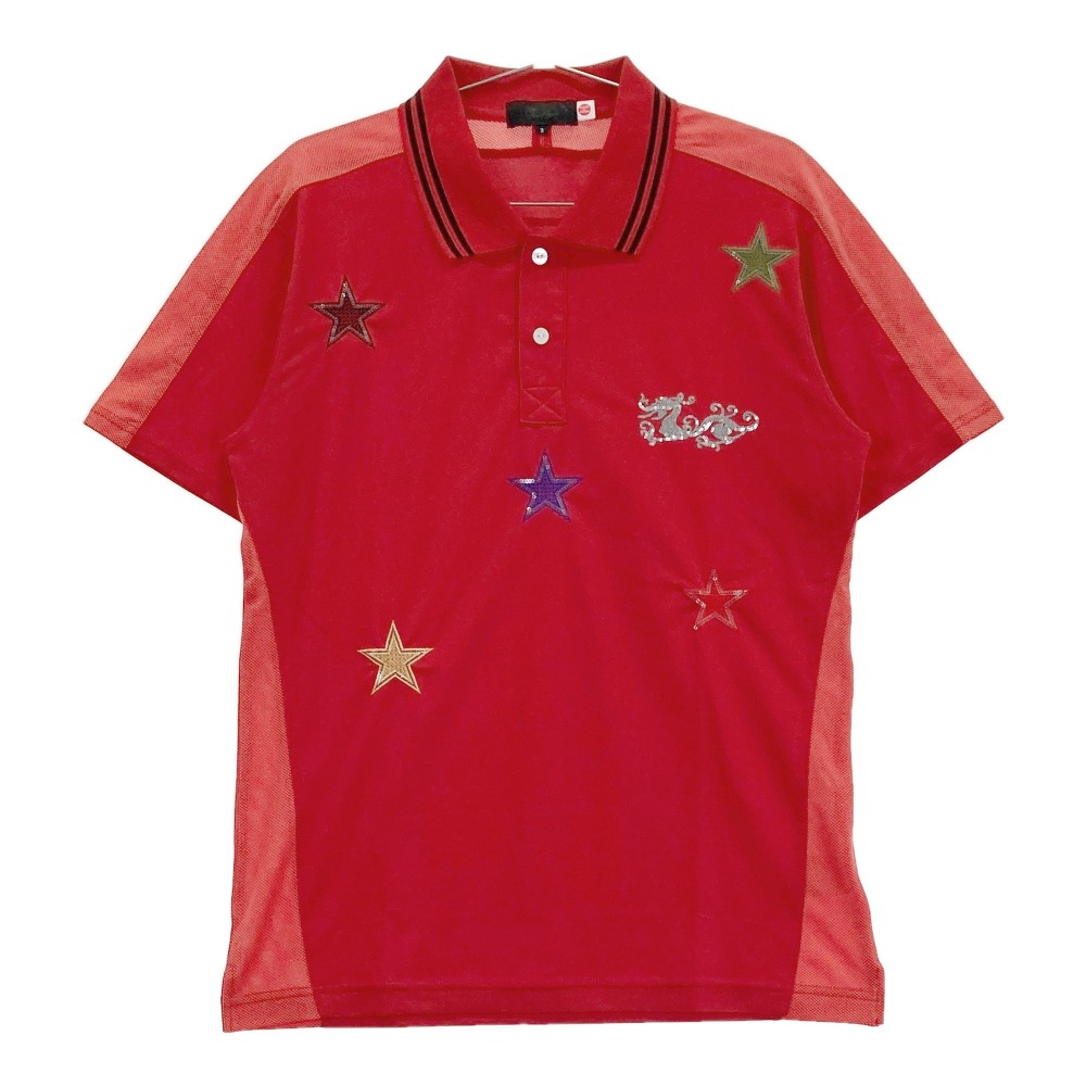 DANCE WITH DRAGON ダンスウィズドラゴン  半袖ポロシャツ スパンコール 星 スター レッド系 2 【中古】ゴルフウェア メンズ
