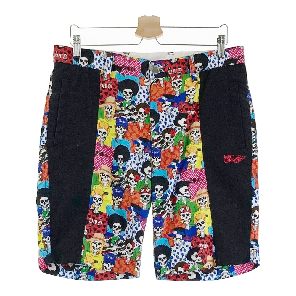 DANCE WITH DRAGON ダンスウィズドラゴン ハーフパンツ シアサッカー スカル 総柄 ブラック系 3 【中古】ゴルフウェア メンズ