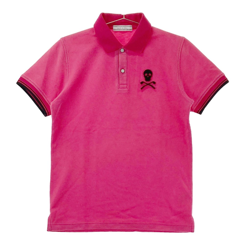 MARK & LONA 刺繍 スカル 髑髏 半袖 ポロシャツ ゴルフ ピンク 系 MARK&LONA - スカルパッチ 半袖 ポロシャツ | レディース ゴルフウェア