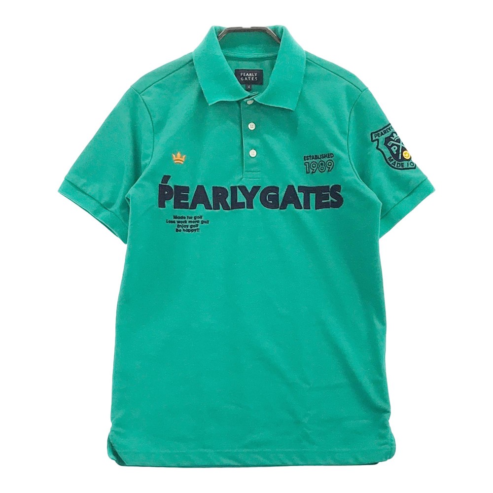 PEARLY GATES パーリーゲイツ 半袖ポロシャツ ニコちゃん グリーン系 4 【中古】ゴルフウェア メンズ