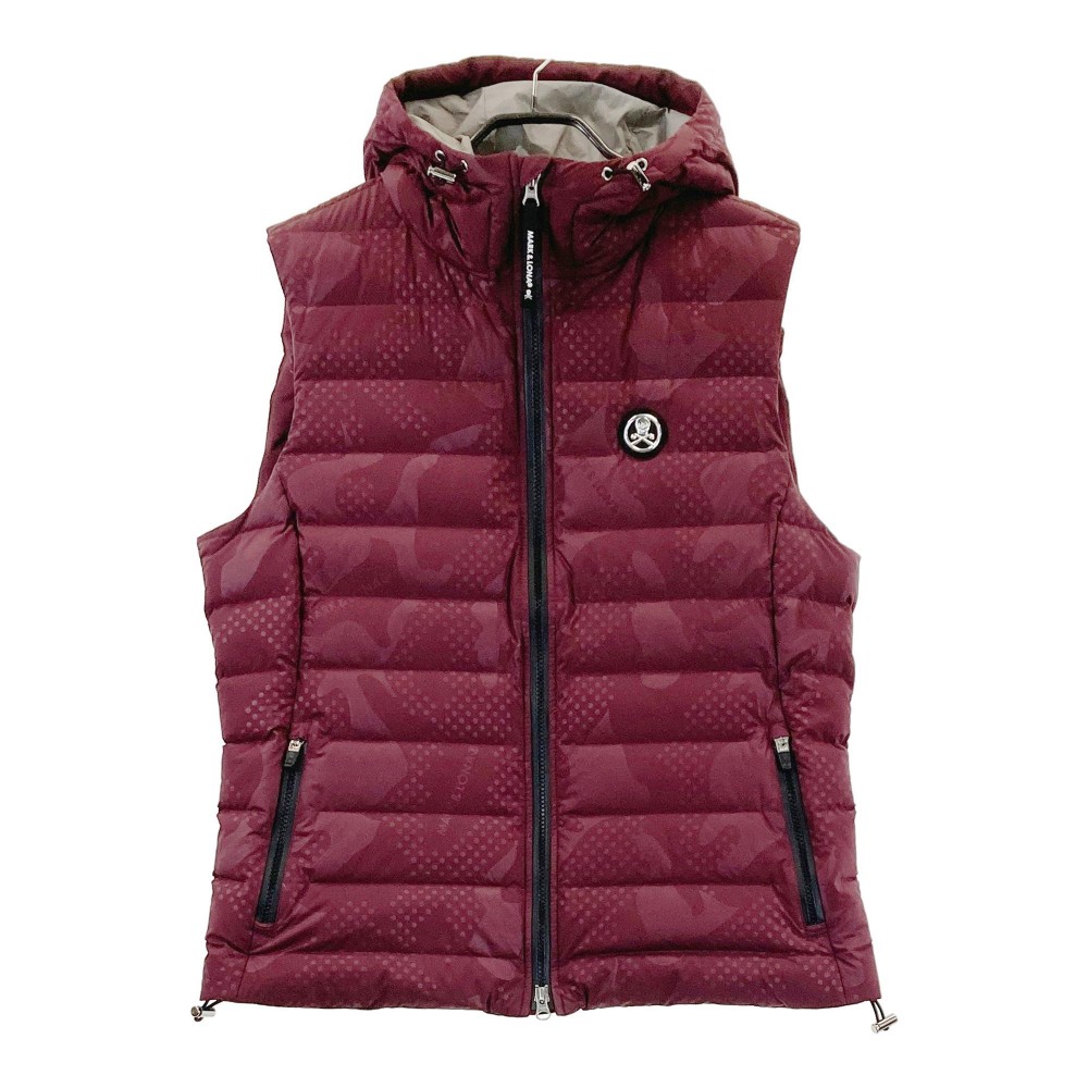 MARK&LONA マークアンドロナ フード付ダウンベスト カモフラ柄 レッド系 48 【中古】ゴルフウェア メンズ