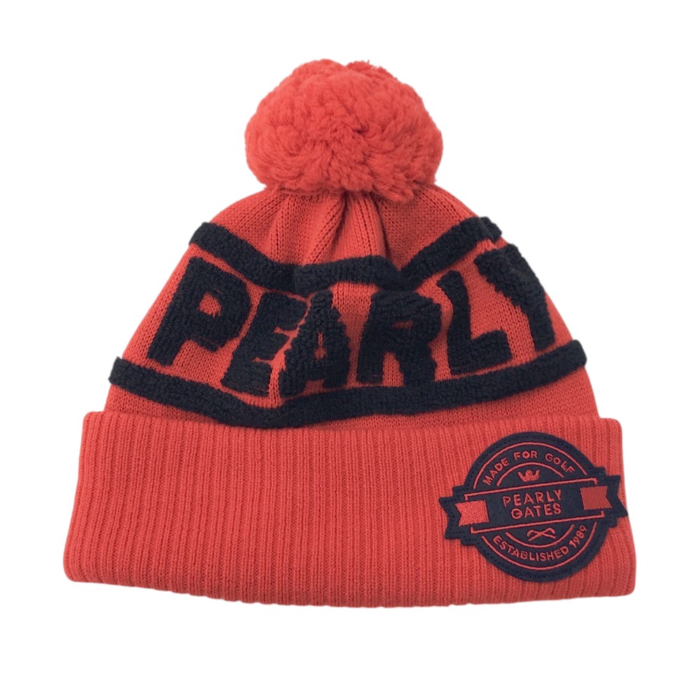 PEARLY GATES パーリーゲイツ ニット帽 ボンボン付 レッド系 FR 【中古】ゴルフウェア