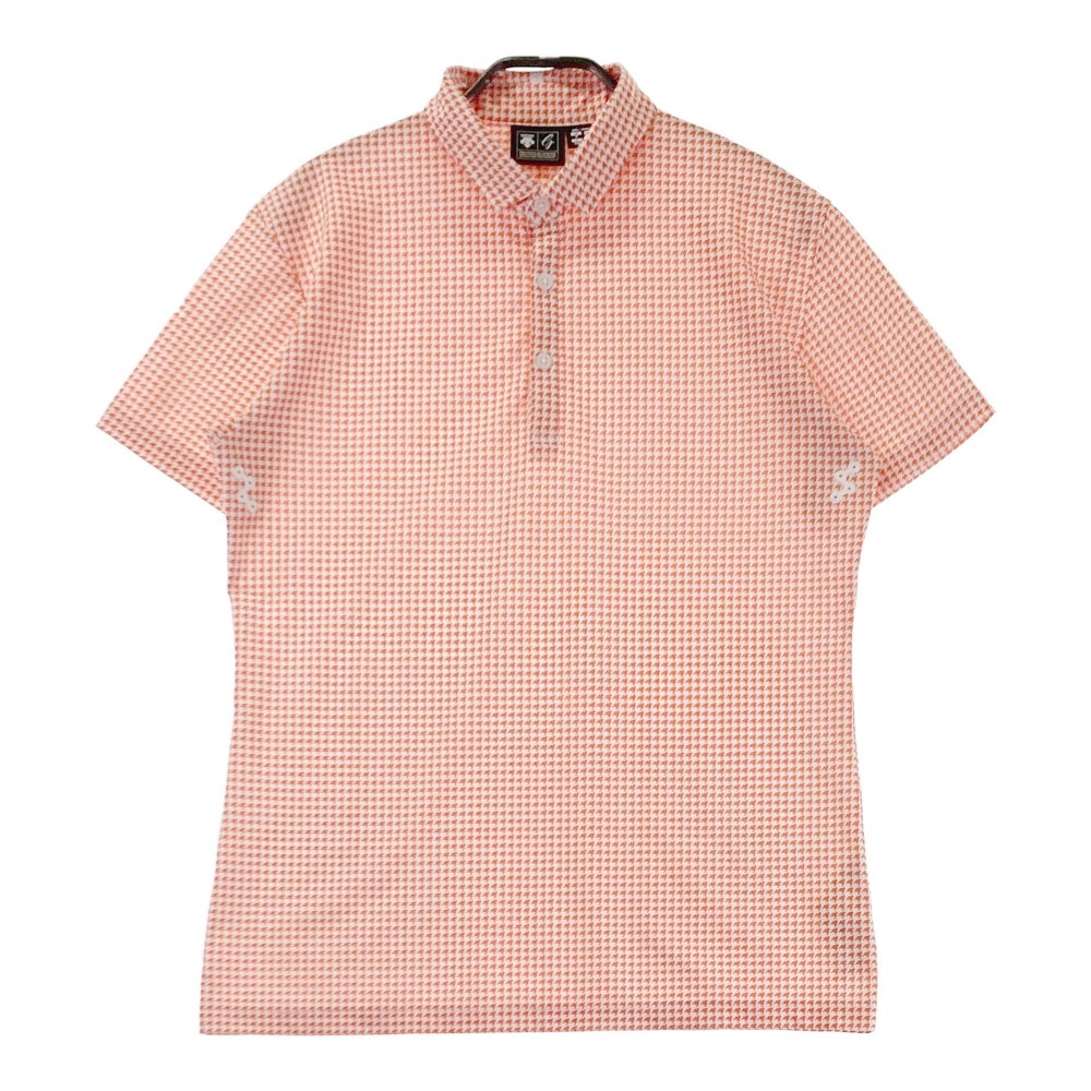 DESCENTE GOLF デサントゴルフ 半袖ポロシャツ 千鳥柄 オレンジ系 M 【中古】ゴルフウェア メンズ