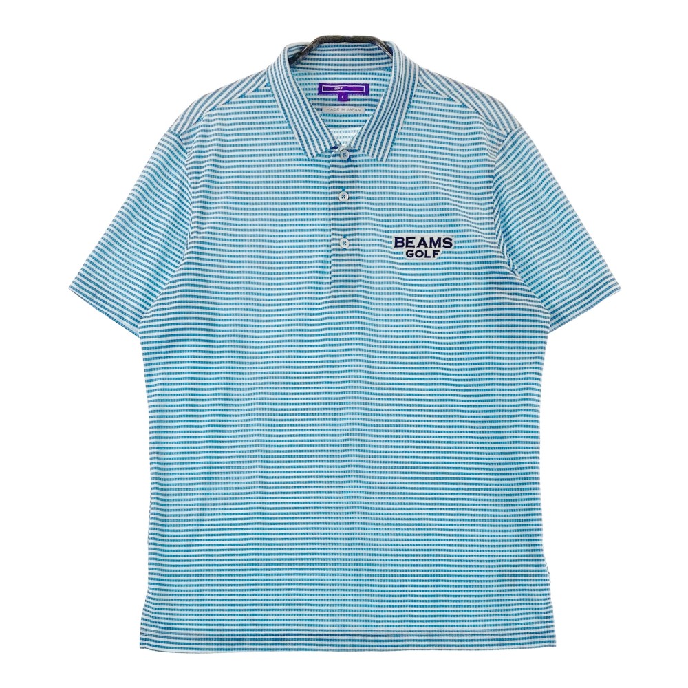 BEAMS GOLF ビームスゴルフ 2023年モデル 半袖ポロシャツ ボーダー柄 ブルー系 L 【中古】ゴルフウェア メンズ
