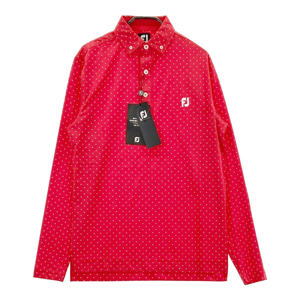 FOOT JOY フットジョイ 長袖ポロシャツ ボタンダウン 総柄 レッド系 M 【中古】ゴルフウェア メンズ