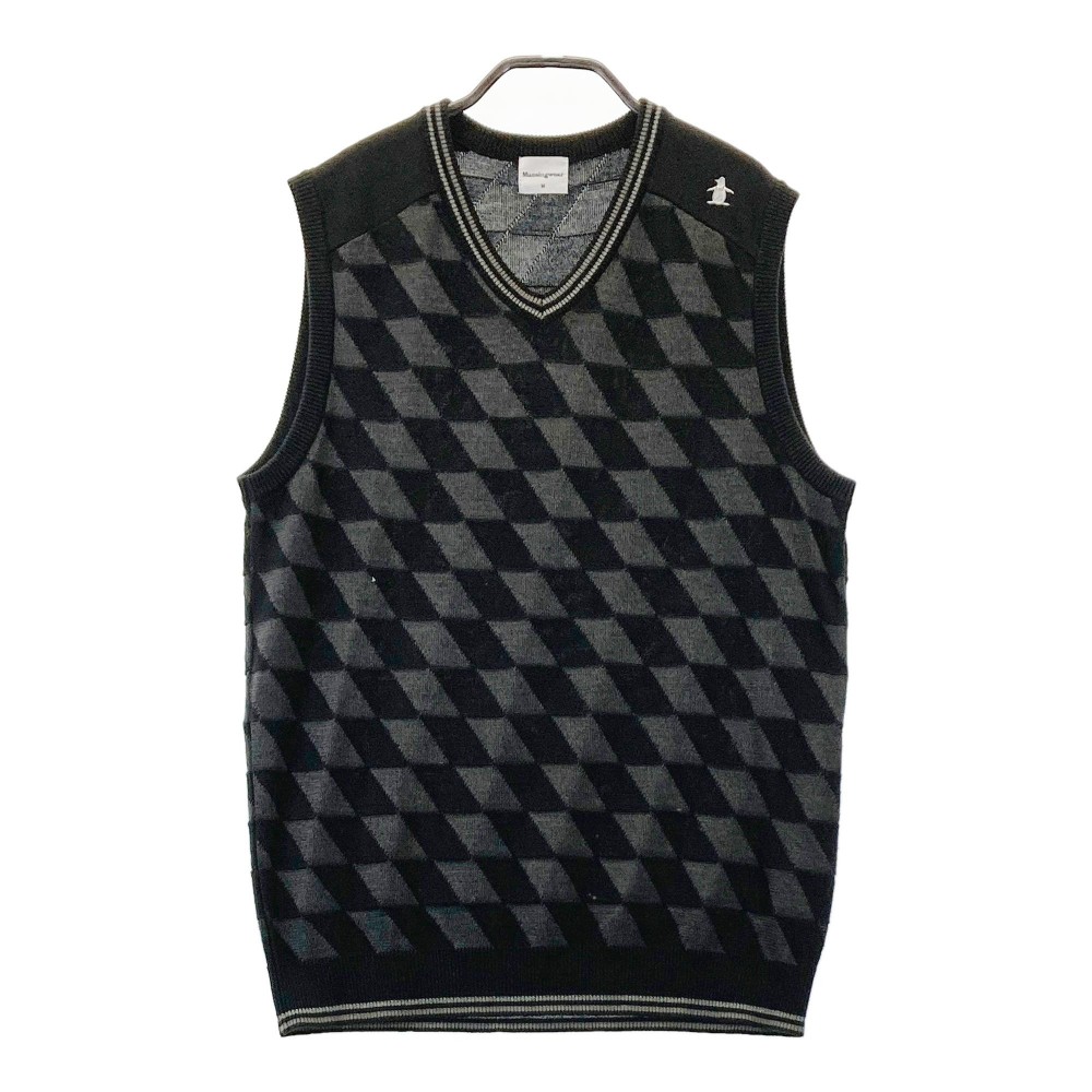 グランドスラム マンシングウェア 袖無しニットベスト M グレー 総柄 メンズ