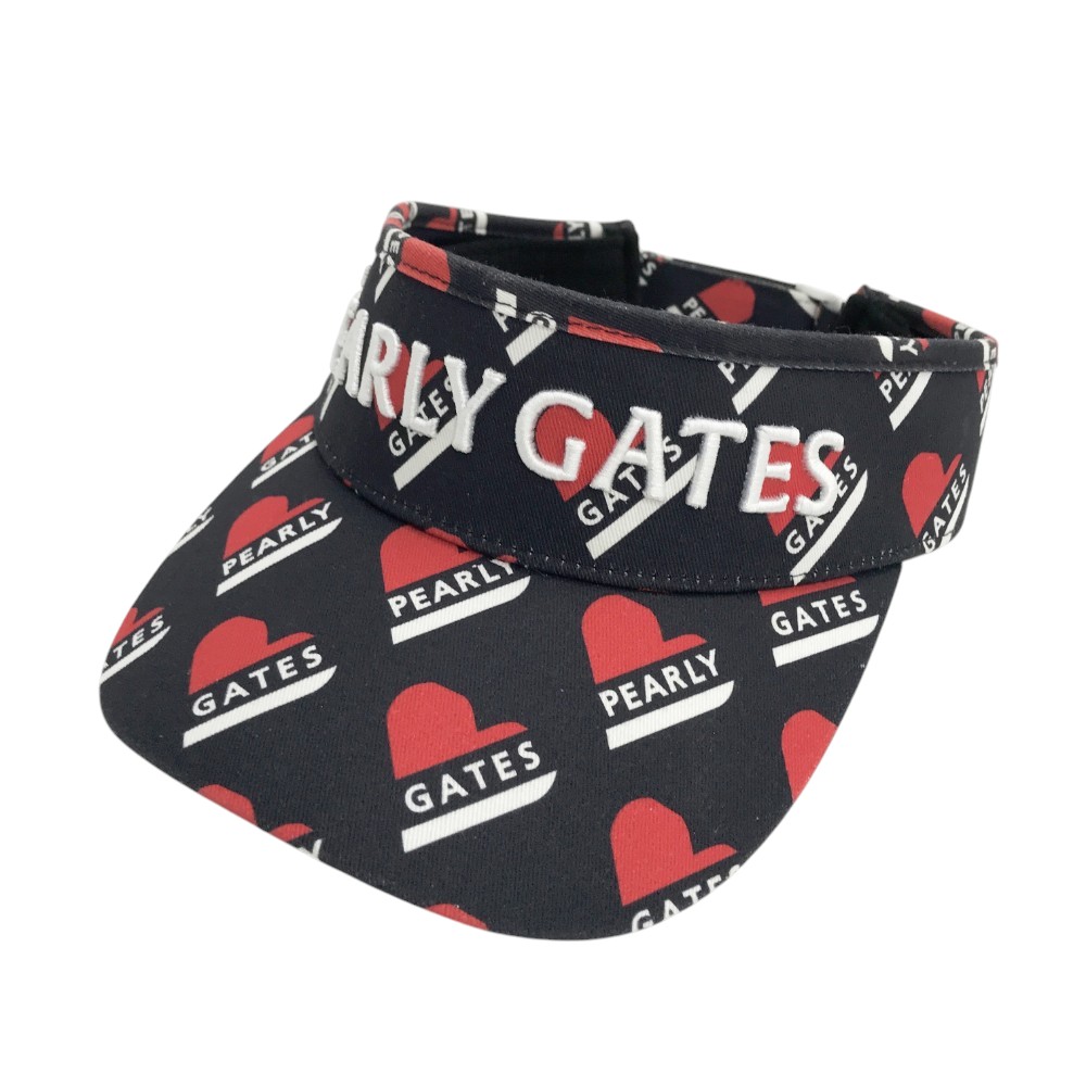 PEARLY GATES パーリーゲイツ サンバイザー ハート 総柄 ネイビー系 FR 【中古】ゴルフウェア