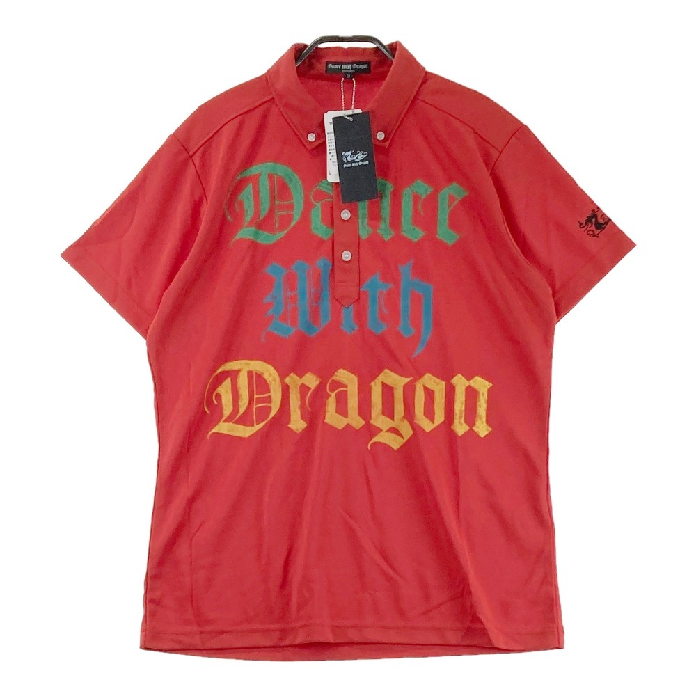 DANCE WITH DRAGON ダンスウィズドラゴン 半袖ポロシャツ ロゴ柄 レッド系 3 【中古】ゴルフウェア メンズ