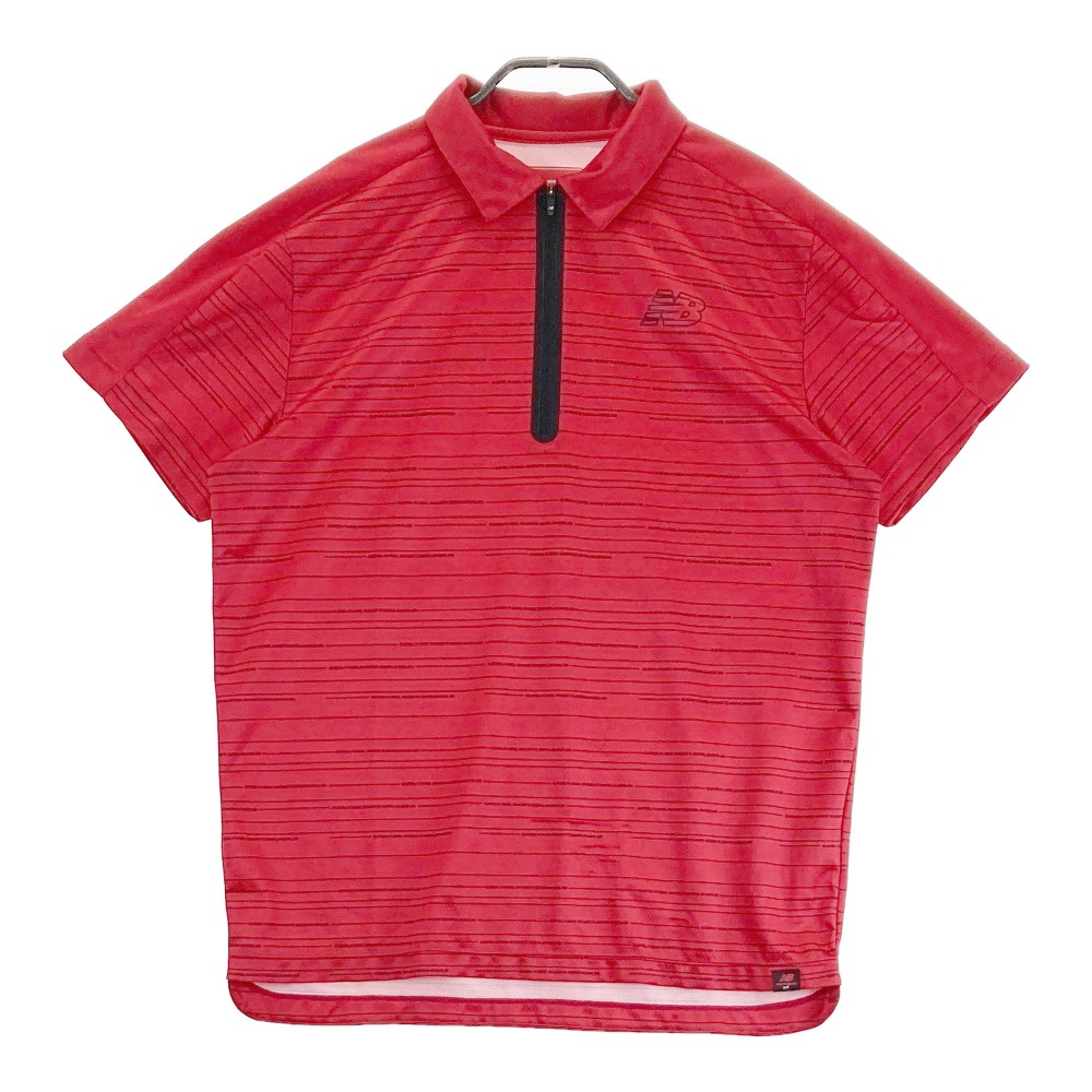 NEW BALANCE GOLF ニューバランス ハーフジップ 半袖ポロシャツ 総柄 レッド系 5 【中古】ゴルフウェア メンズ