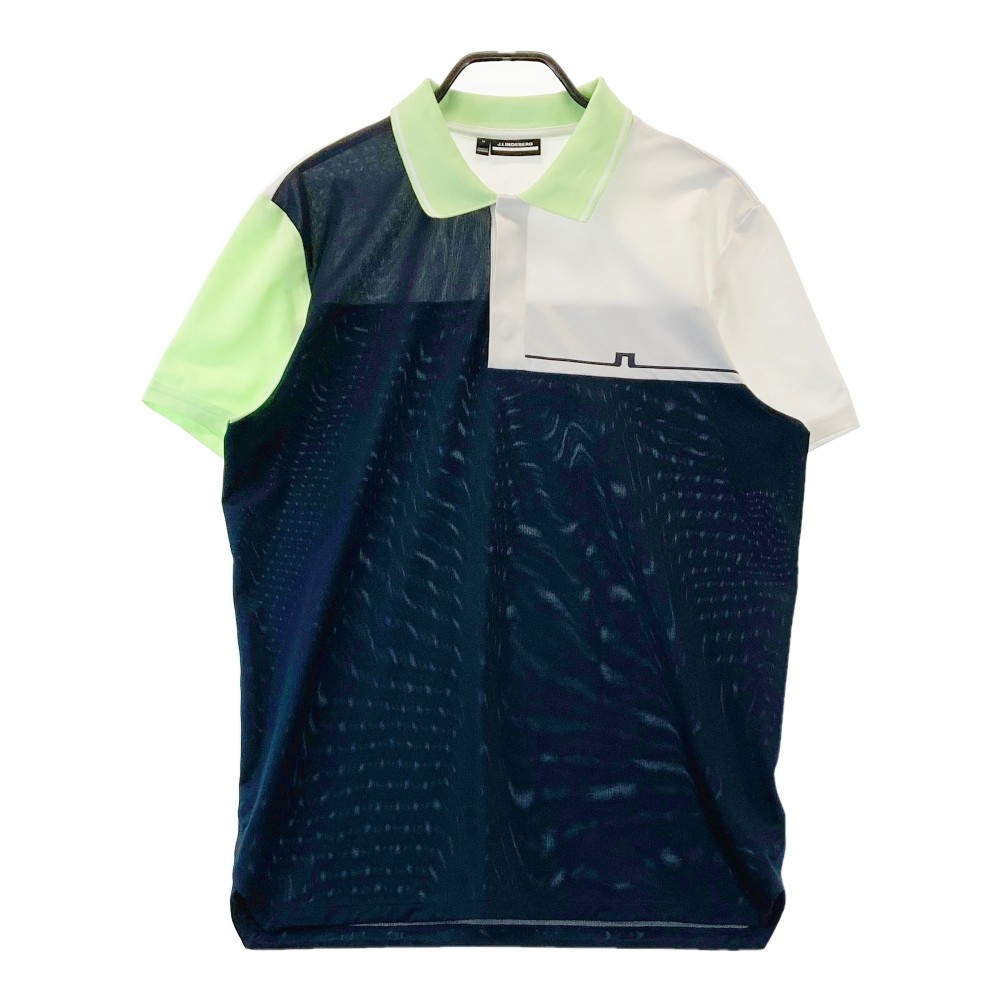 J.LINDEBERG ジェイリンドバーグ 半袖ポロシャツ 襟グリーン ネイビー系 M 【中古】ゴルフウェア メンズ