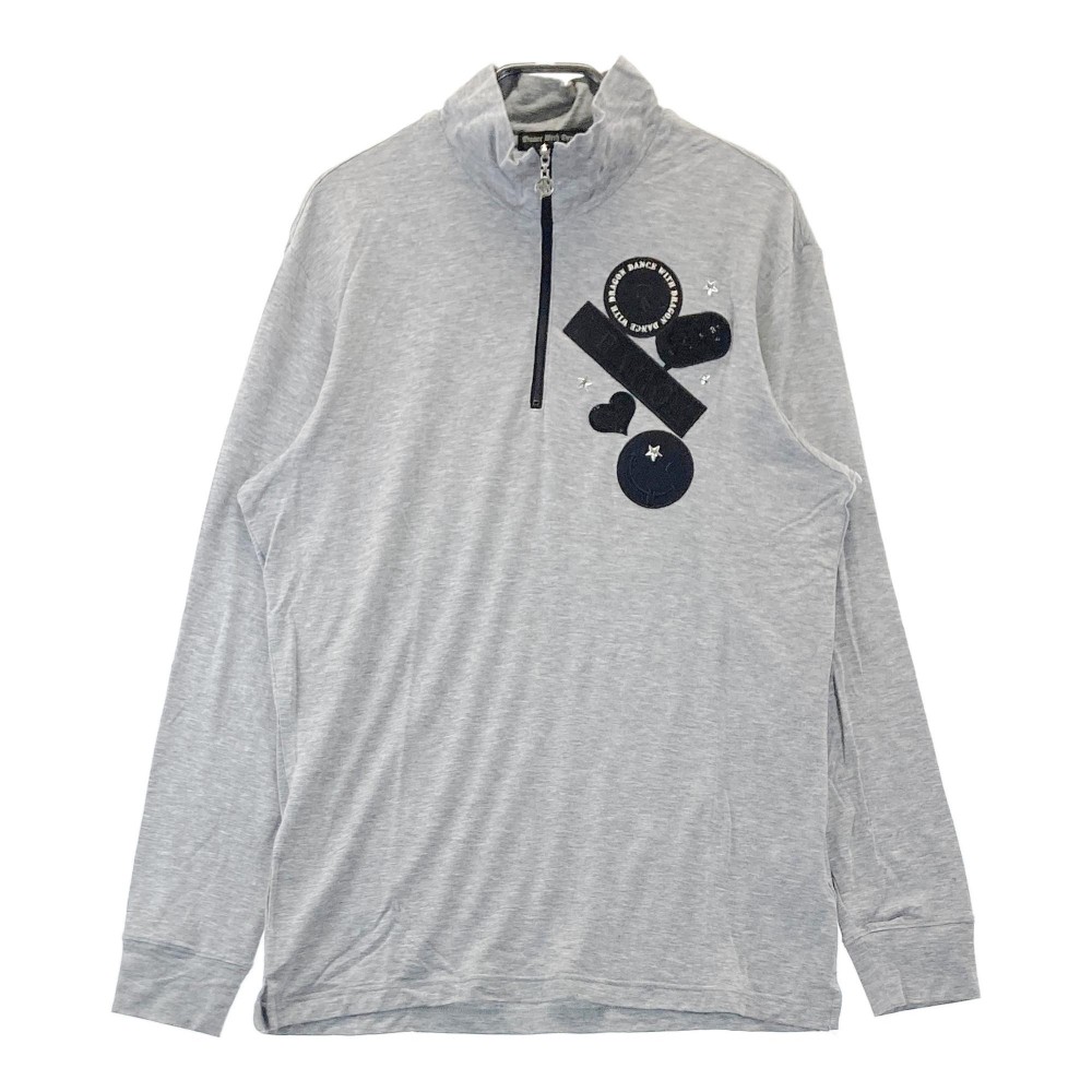 DANCE WITH DRAGON ダンスウィズドラゴン ハーフジップ 長袖Tシャツ ワッペン グレー系 2 【中古】ゴルフウェア メンズ