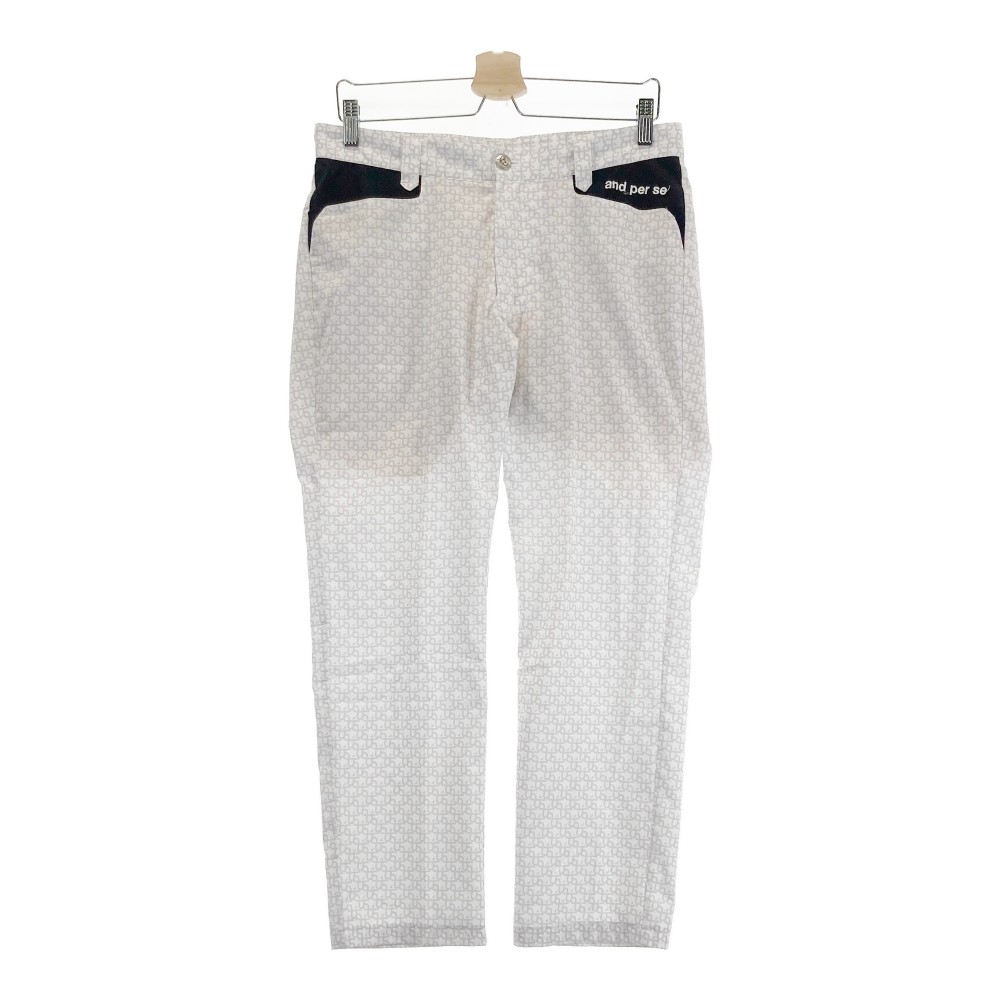 AND PER SE アンパスィ ストレッチパンツ 総柄 ホワイト系 82 【中古】ゴルフウェア メンズ