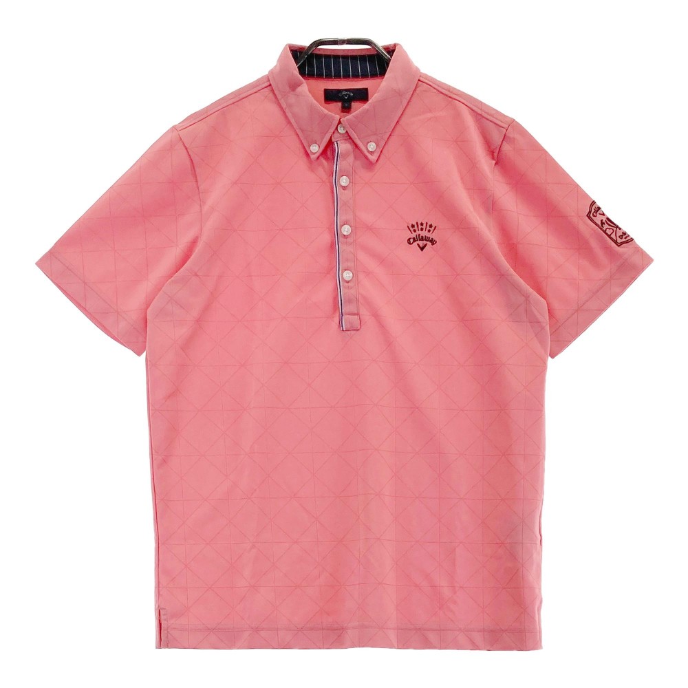 キャロウェイ 半袖ポロシャツ ピンク×白 総柄 吸汗速乾 メンズ L