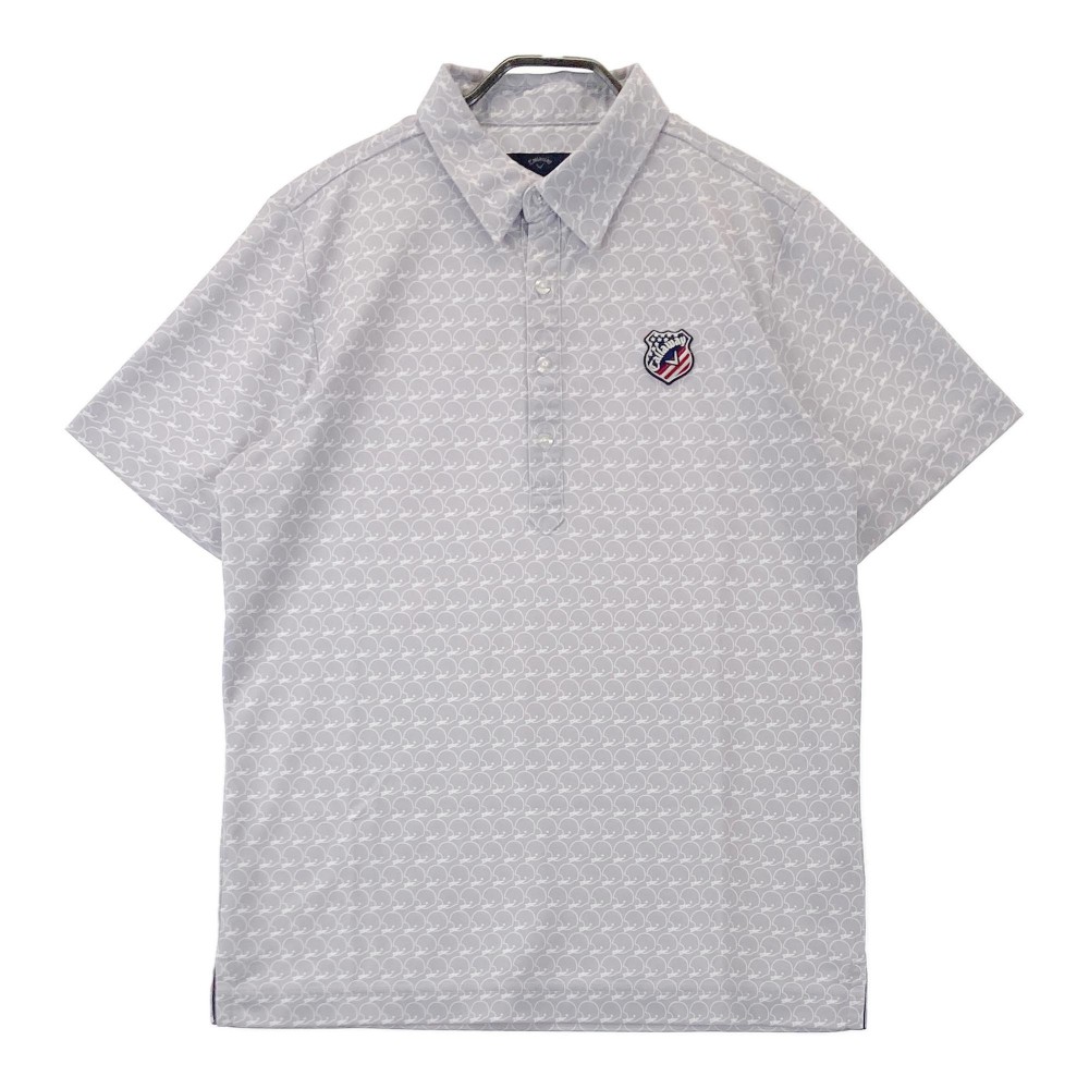 CALLAWAY キャロウェイ 半袖ポロシャツ ヘルメット総柄 グレー系 L 【中古】ゴルフウェア メンズ