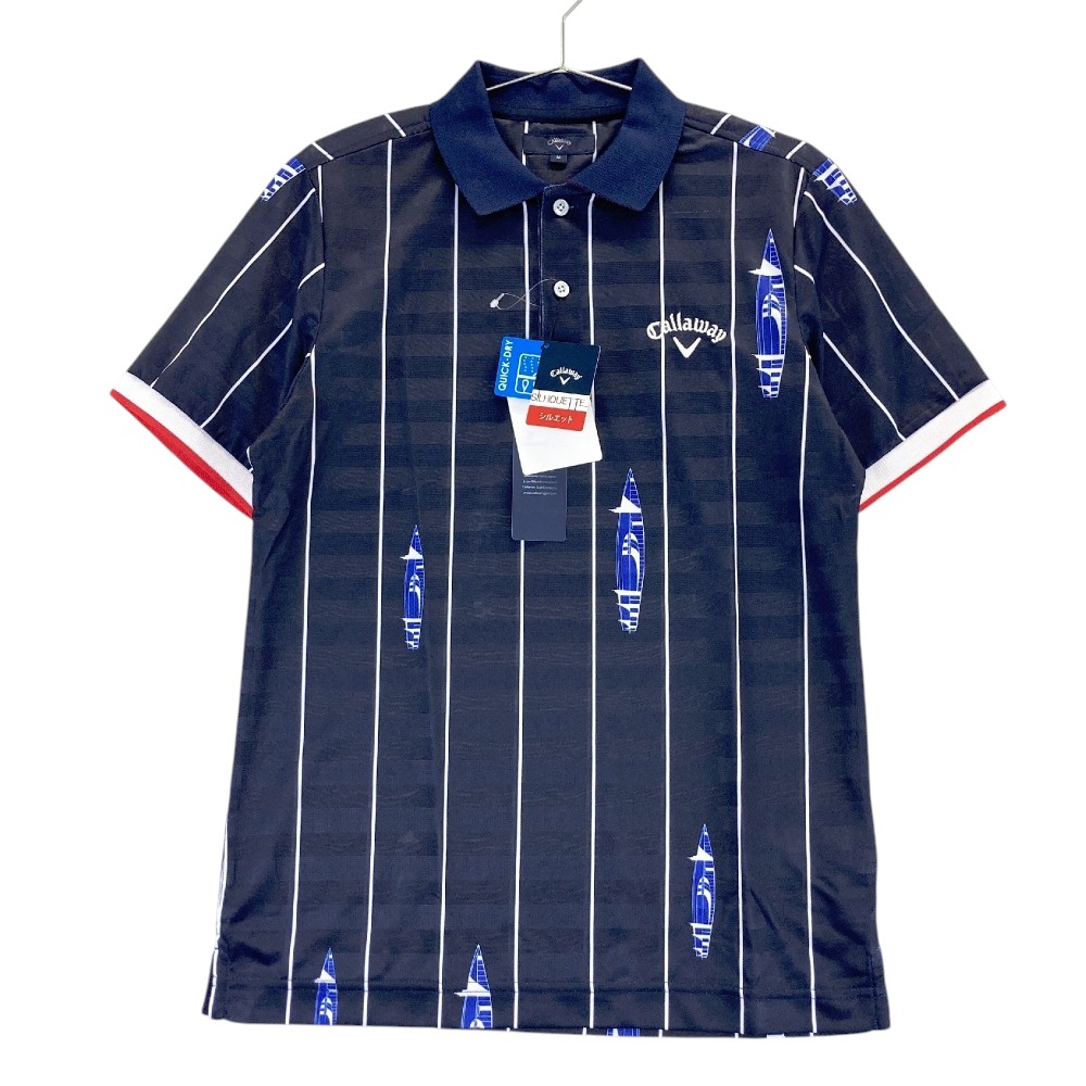 CALLAWAY キャロウェイ 241-9151524 半袖ポロシャツ ストライプ柄 ネイビー系 M 【中古】ゴルフウェア メンズ