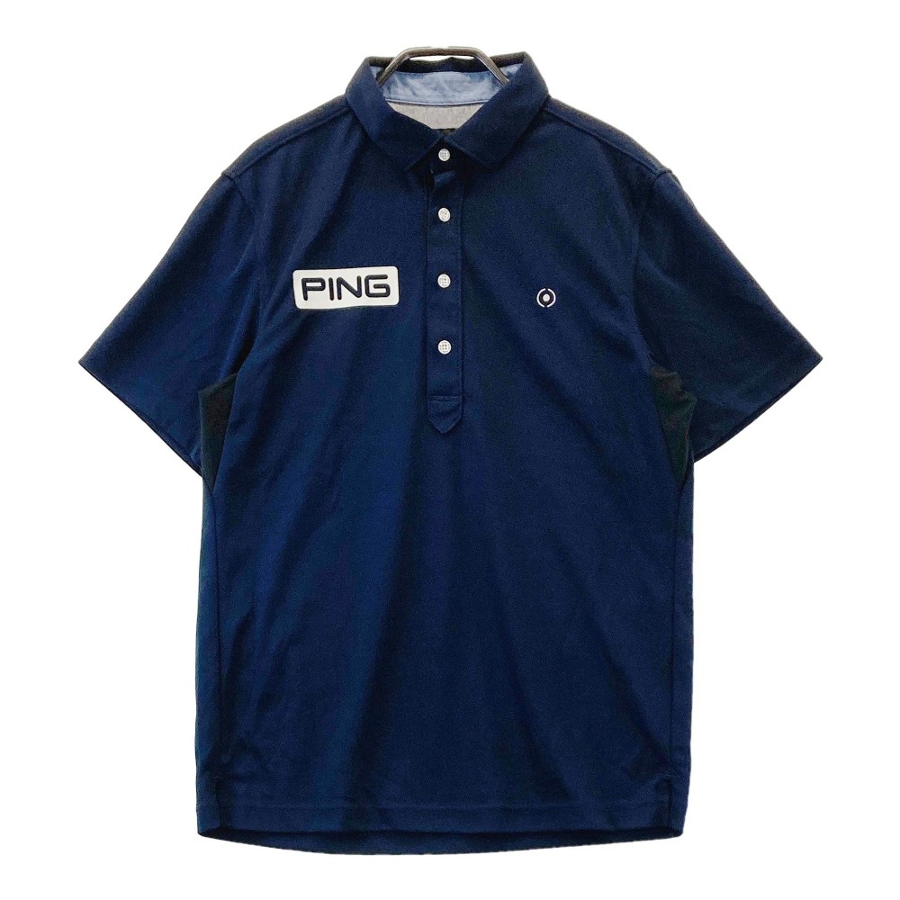 PING ピン 半袖ポロシャツ プリント ネイビー系 M 【中古】ゴルフウェア メンズ