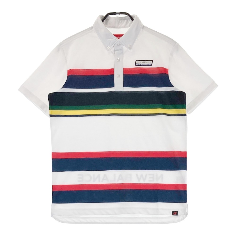 NEW BALANCE GOLF ニューバランス 半袖ポロシャツ ボタンダウン ボーダー柄 ホワイト系 5 【中古】ゴルフウェア メンズ 4,330円