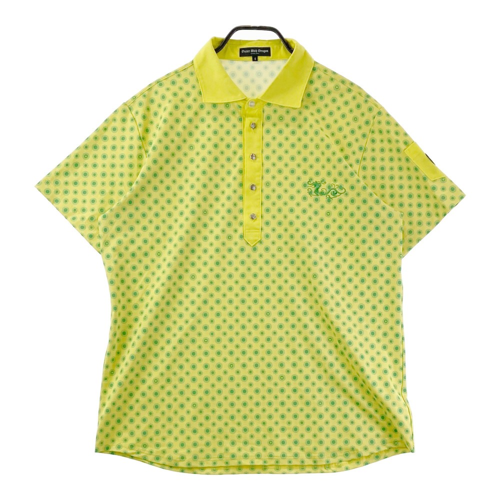 DANCE WITH DRAGON ダンスウィズドラゴン 半袖ポロシャツ 総柄 イエロー系 4 【中古】ゴルフウェア メンズ