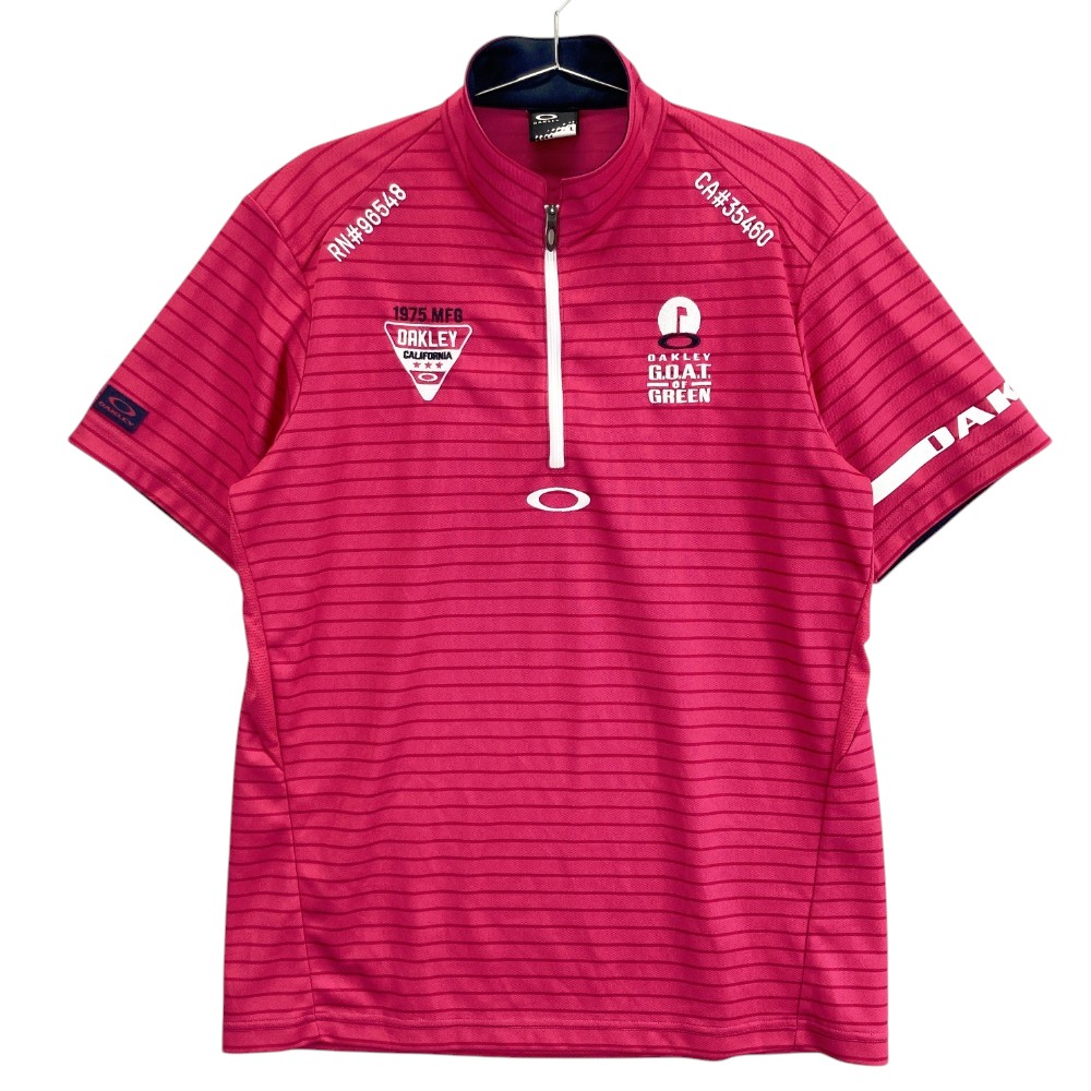 OAKLEY オークリー 434008JP ハーフジップ 半袖Tシャツ ボーダー柄 ピンク系 L 【中古】ゴルフウェア メンズ