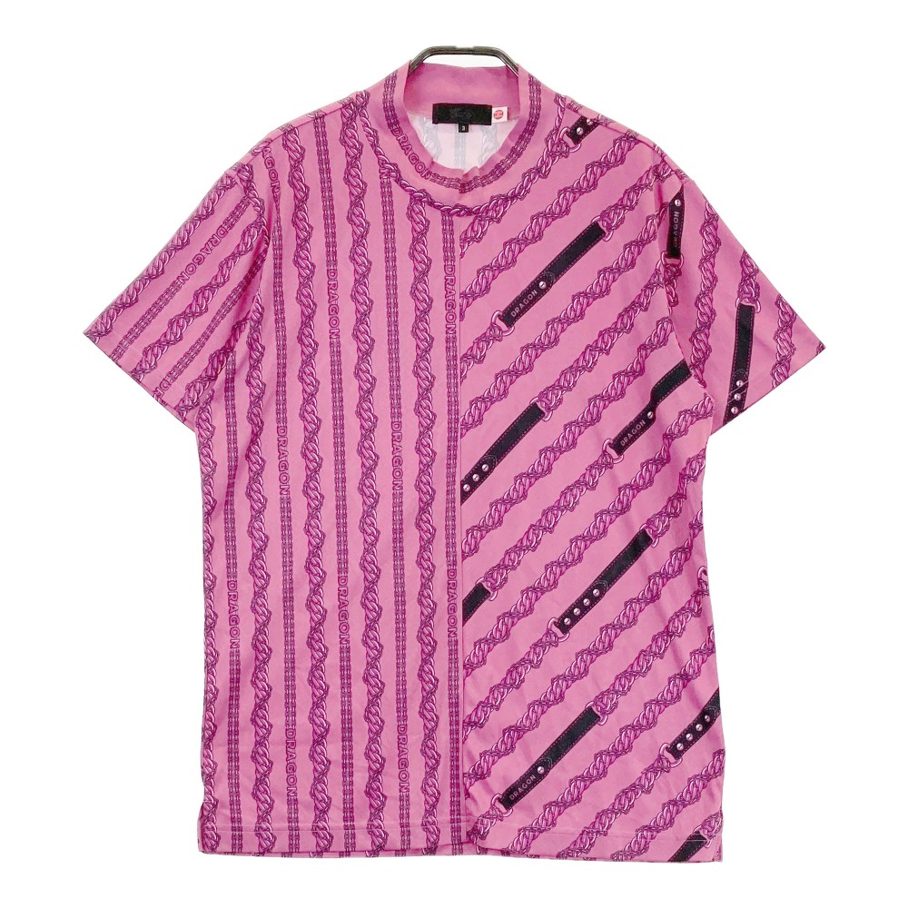 DANCE WITH DRAGON ダンスウィズドラゴン 半袖ハイネックTシャツ 総柄 ピンク系 3 【中古】ゴルフウェア メンズ