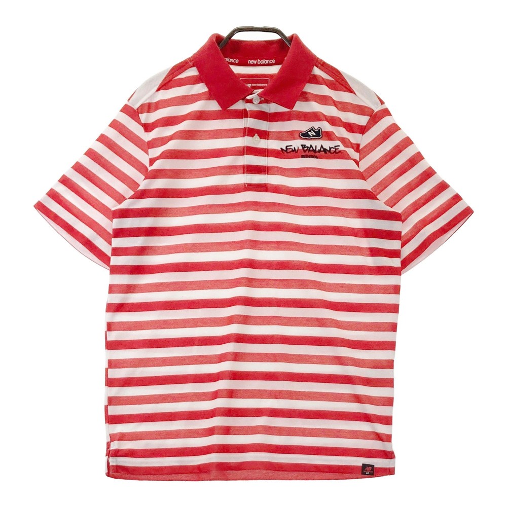 NEW BALANCE GOLF ニューバランス 半袖ポロシャツ ワッペン ボーダー柄 レッド系 4 【中古】ゴルフウェア メンズ
