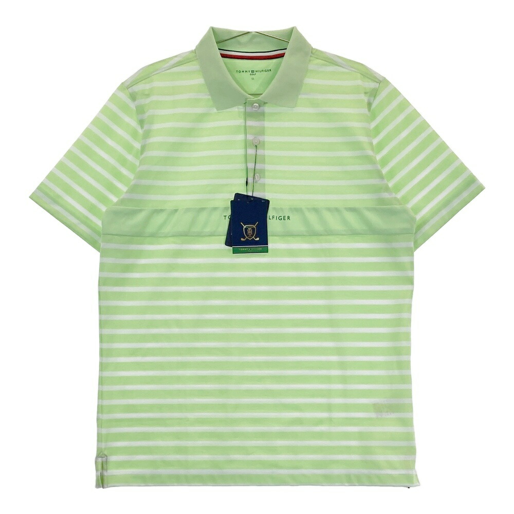 TOMMY HILFIGER GOLF トミー ヒルフィガーゴルフ 2024年モデル 半袖ポロシャツ ボーダー柄 グリーン系 LL 【中古】ゴルフウェア メンズ