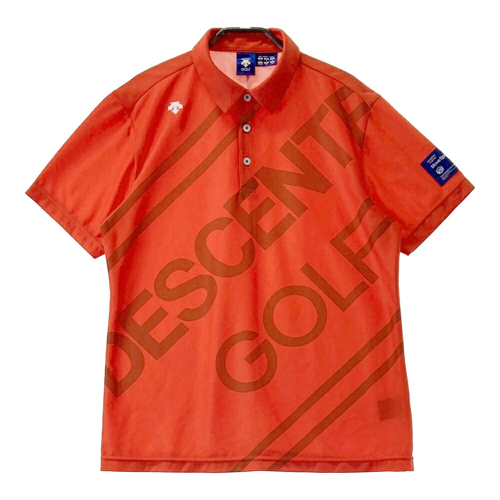 DESCENTE GOLF デサントゴルフ 半袖ポロシャツ ロゴ柄 オレンジ系 L 【中古】ゴルフウェア メンズ