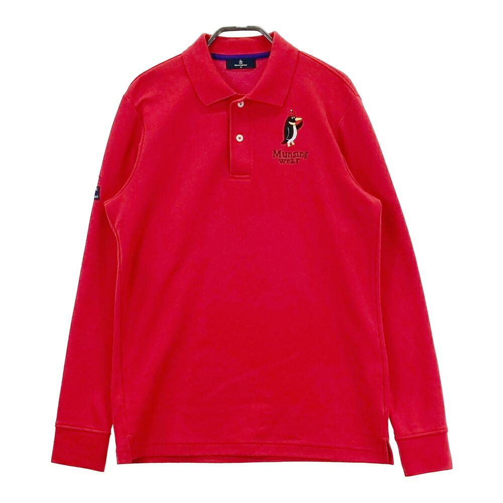 MUNSING WEAR マンシングウェア 長袖ポロシャツ レッド系 M 【中古】ゴルフウェア メンズ
